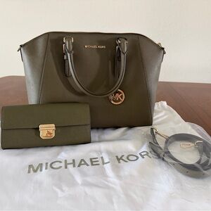 Michael Kors Ciera Large Satchel and Wallet Set - Olive Green